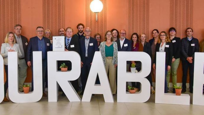 Cérémonie de remise du label Engagé RSE par l’Afnor, en mai dernier, dans les locaux du groupe Maïsadour, à Haut-Mauco (Landes).